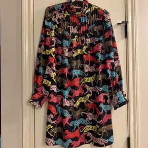 Crosby by Mollie Burch | Pleated Hart Dress in Leaping Leopard M